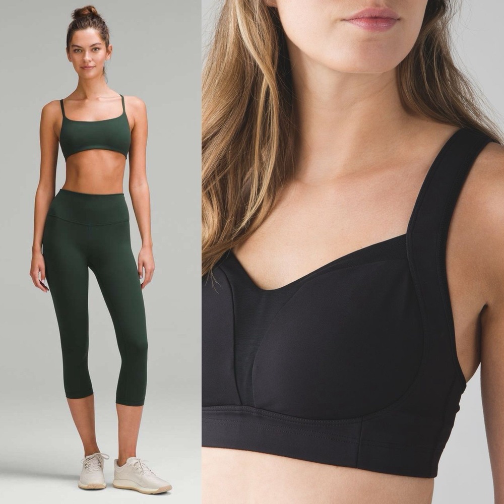 2PC- Lululemon Wunder Train Strippy Bra  Legacy Green & Ta Ta Tamer IIIBlack 6/8